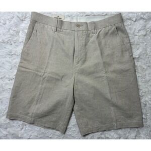 Paradise Shores Mens Beige Linen Cotton Blend Flat Front Shorts Size 34